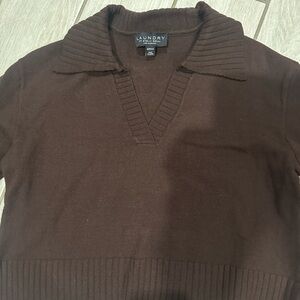 Laundry By Shelli Segal Brown V-Neck Collared Sweater